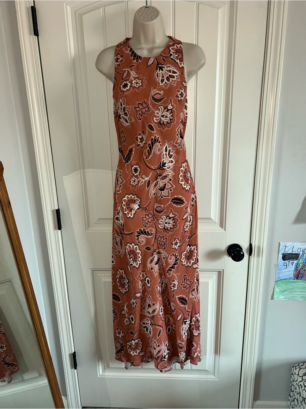 NEW Fifteen Twenty Rust Floral Halter Maxi Dress with Black & White Accents Sz S
